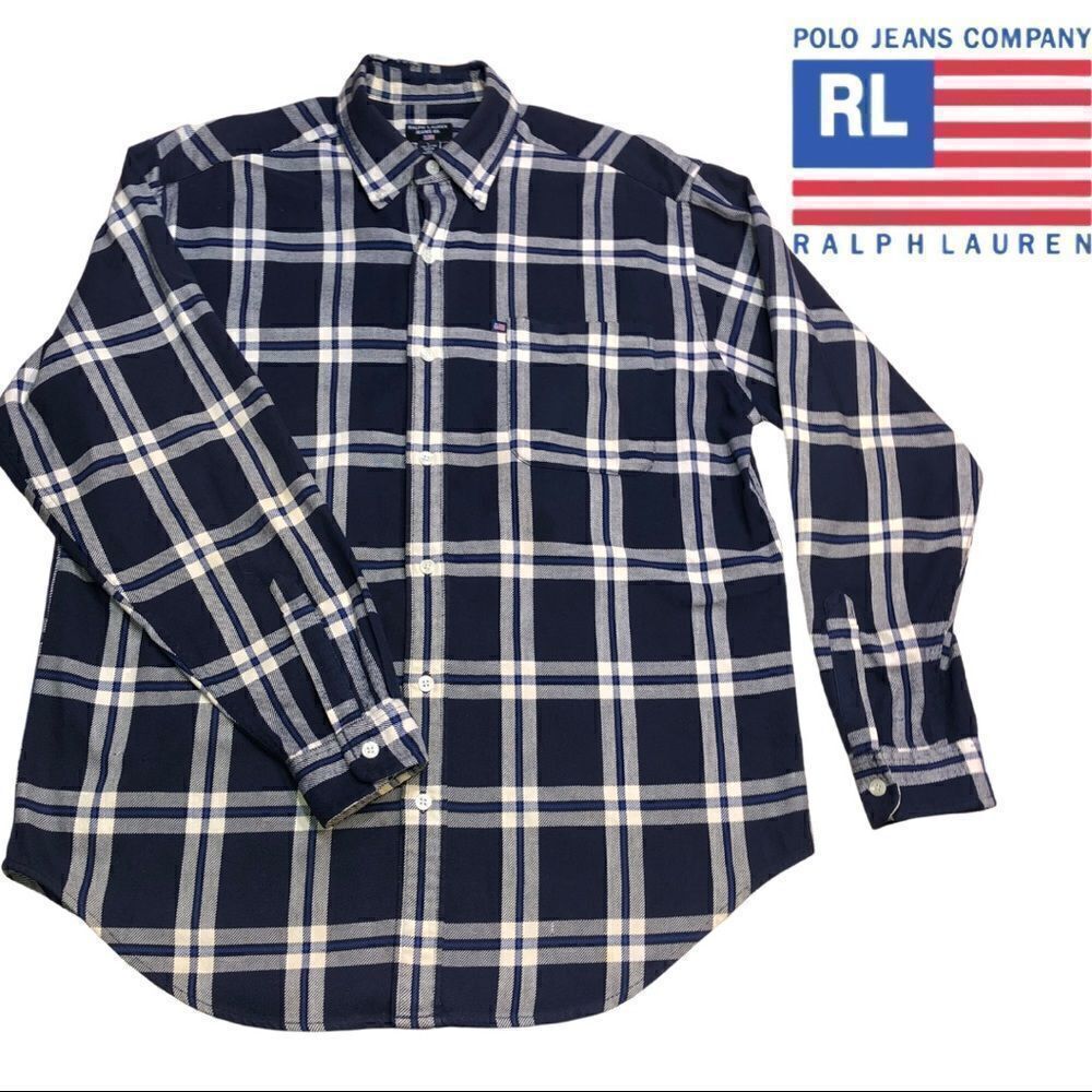 Ralph Lauren Jeans Co Plaid Flannel Large Blue